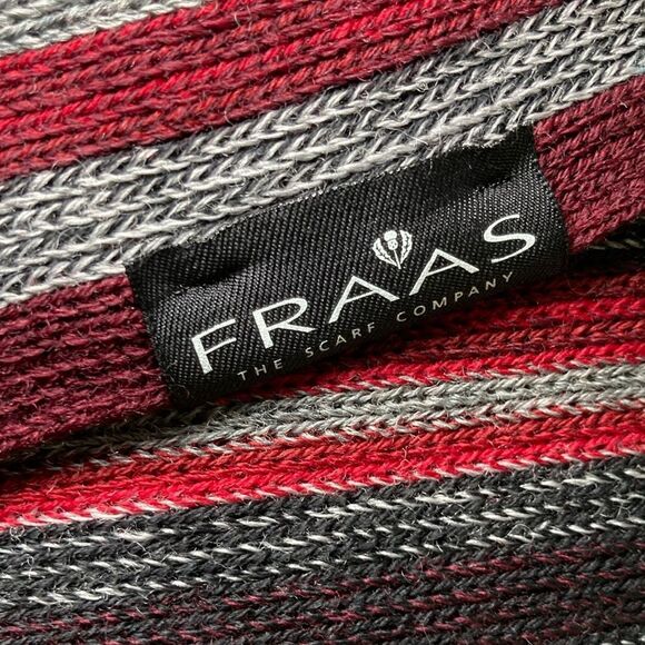 FRAAS  BLK/Red Fringe 100% Wool Striped Scarf - Picture 5 of 8